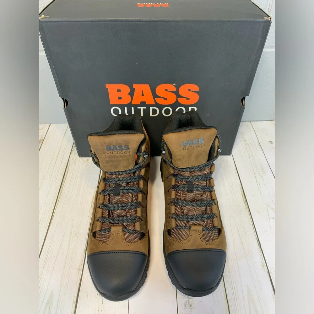New Bass Outdoor Leather Work Hiking Hunting Boot Brown Black Men's Size 9.5
